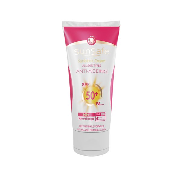 کرم ضد آفتاب ضد چروک spf50 سان سیف sunsafe
sunsafe sunblock anti ageing cream